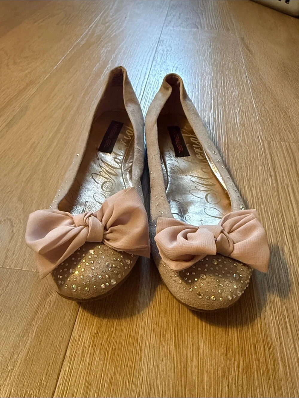 Material Girl Women’s Sparkle Ballet Flats with Bow - Blush Size 7.5